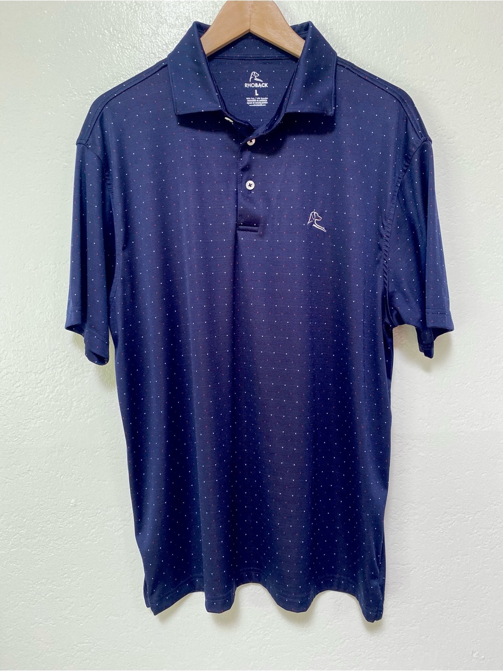 Rhoback Polo American Flag Micro Dot Print Shirt